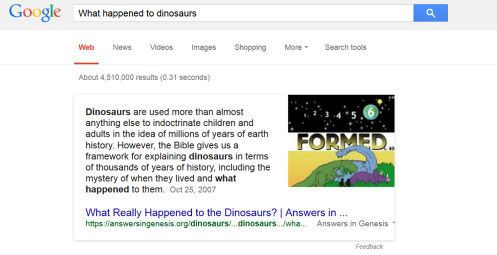 Google Creational Direct Answer zu Dinosaurs